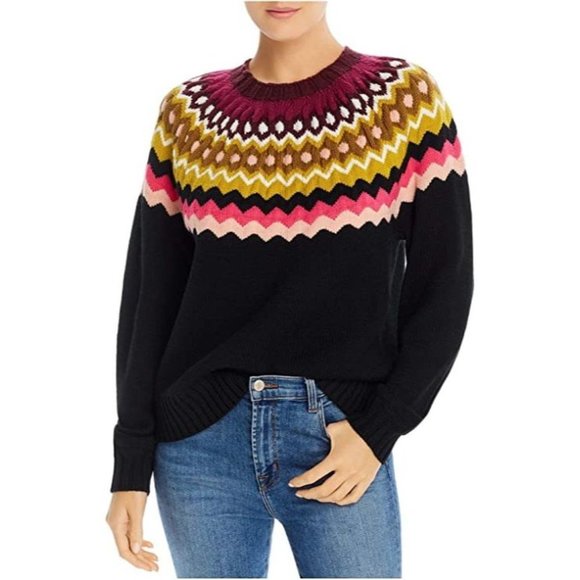 Joie Sweaters - Joie Womens Kerenya Wool Blend Fair Isle Pullover Sweater Black S